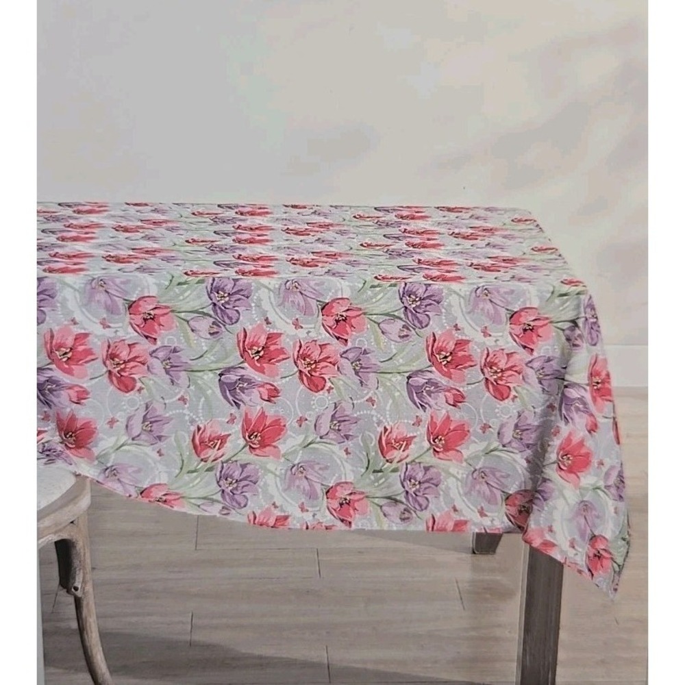 Spring Tablecloth 60×84 Inch Flowers Floral Washable Table Cover